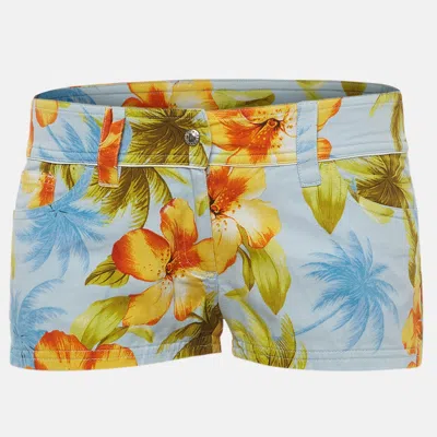 Pre-owned Dolce & Gabbana Beachwear Blue Floral Print Denim Shorts M/waist 29"