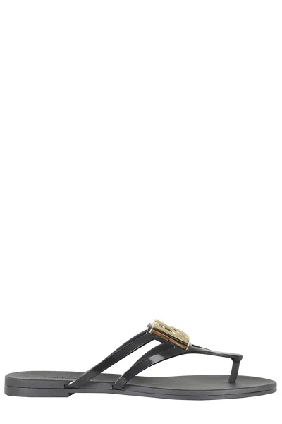 Dolce & Gabbana Black Thong Sandals With Logo Plaque On The Front In Rubber Woman