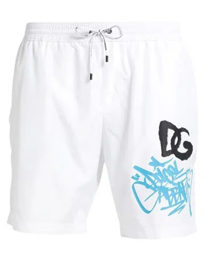 Dolce & Gabbana Beachwear Man Swim Trunks White Size 40 Polyester