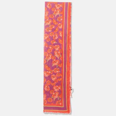 Pre-owned Dolce & Gabbana Beachwear Purple Poppy Print Cotton Pareo Scarf One Size