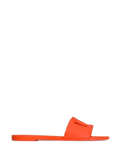 Dolce & Gabbana Beachwear Slides In Rubber In Orange