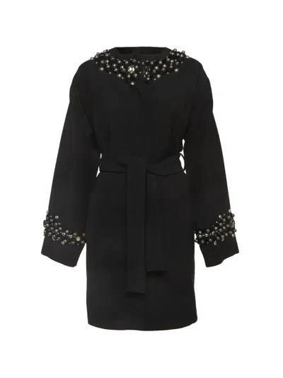 Pre-owned Dolce & Gabbana Beaded Belted Coat In Black