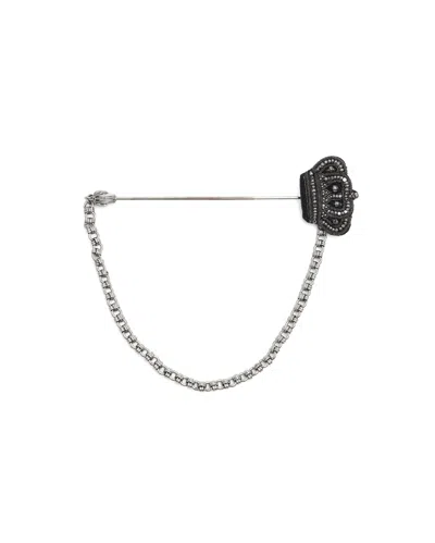 Dolce & Gabbana Beaded Crown Pin Brooch In Black