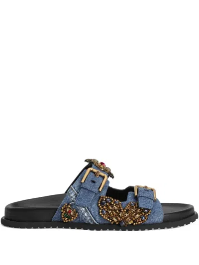 Dolce & Gabbana Beaded-embellished Slide Sandals In Blue