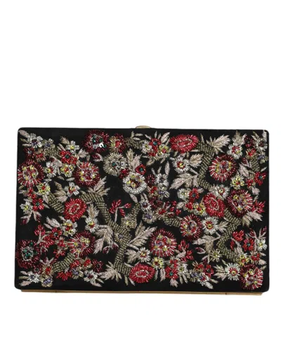 Dolce & Gabbana Beaded Floral Embroidery Clutch In Black