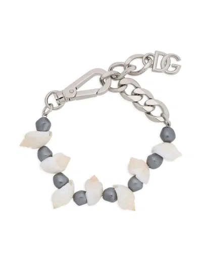 Dolce & Gabbana Beaded Shell Bracelet In Silver
