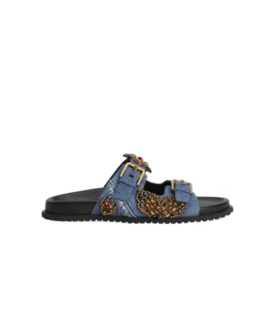 Dolce & Gabbana Beaded-embellished Slide Sandals In Blue
