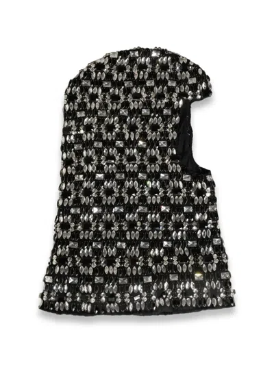 Dolce & Gabbana Wool Hood Balaclava Crystal Embellished In Black