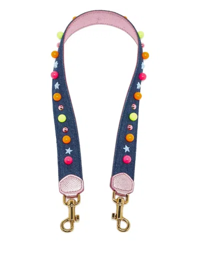 Pre-owned Dolce & Gabbana Bead-embellished Denim Shoulder Strap In Blue