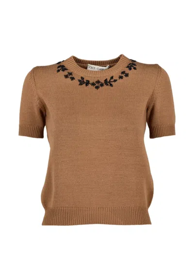 Pre-owned Dolce & Gabbana Bead-embellished Short-sleeve Sweater In Neutral