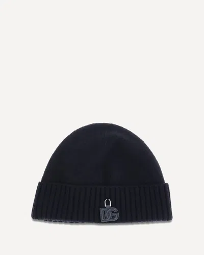 Dolce & Gabbana Knit Hat Ribbed Cuff Soft Texture In Blue