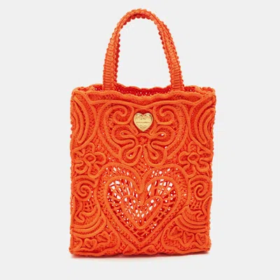 Pre-owned Dolce & Gabbana Beatrice Small Orange Cordonetto Fabric Tote