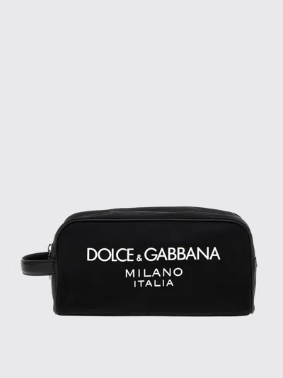 Dolce & Gabbana Beauty Case In Nylon With Logo Print In Black