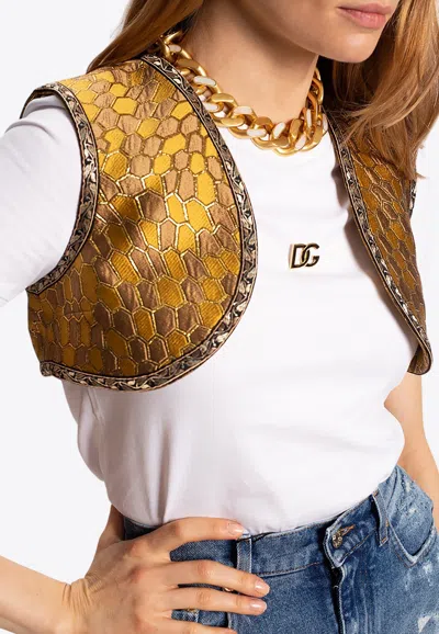 Dolce & Gabbana Beehive Jacquard Open Cropped Vest In Yellow