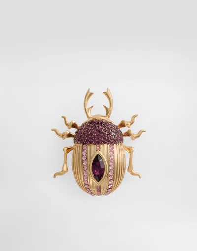 Dolce & Gabbana Beetle-shaped Brooch With Rhinestones In Gold