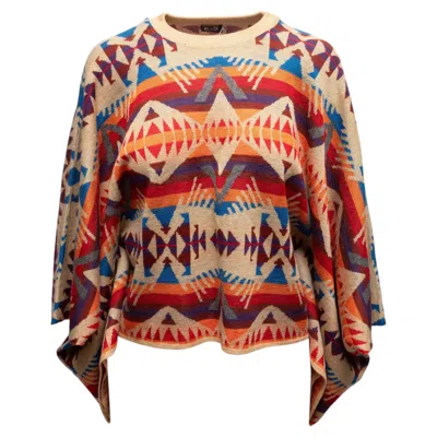 Pre-owned Dolce & Gabbana Beige & Multicolor  Southwestern Intarsia Knit Poncho Size Us S In Brown