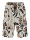 Dolce & Gabbana Beige Bermuda Short With Flower Print In Silk Twill In Beige