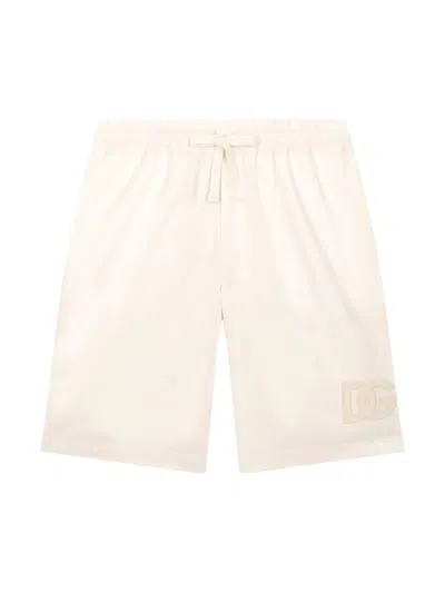 Dolce & Gabbana Kids' Beige Bermuda Shorts With Embroidered Logo In White