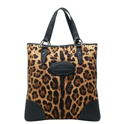 Pre-owned Dolce & Gabbana Beige Black Leather Canvas Tote Bag () In Beige, Black