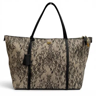 Pre-owned Dolce & Gabbana Beige Black Leather Tote Bag () In Beige, Black