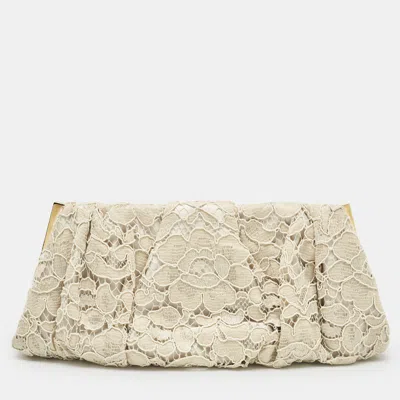 Pre-owned Dolce & Gabbana Beige Brocade Lace Frame Clutch