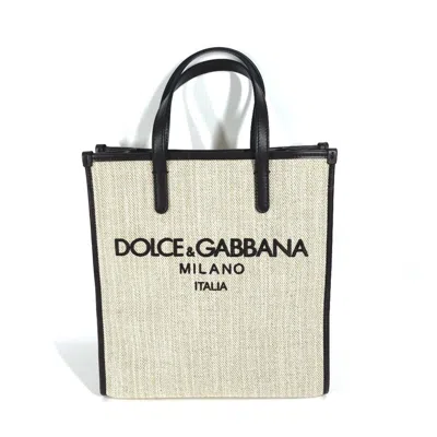 Pre-owned Dolce & Gabbana Beige Brown Canvas Leather Shoulder Bag Tote Bag ()