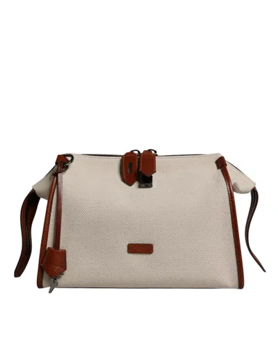 Pre-owned Dolce & Gabbana Beige Brown Cotton Leather Duffle Shoulder Men's Bag ()