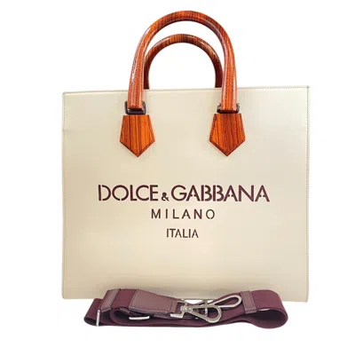 Pre-owned Dolce & Gabbana Beige Brown Leather Shoulder Bag Tote Bag () In Multi