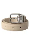 Dolce & Gabbana Beige Calfskin Leather Silver Metal Buckle Belt In Beige