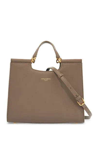Dolce & Gabbana Beige Calfskin Tote Bag With Adjustable Shoulder Strap