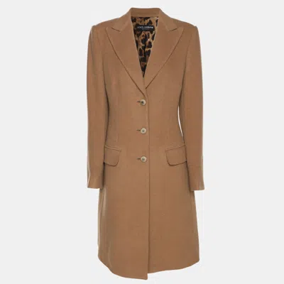 Pre-owned Dolce & Gabbana Beige Camel Double Breasted Mid Length Coat M In Sand