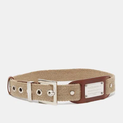 Pre-owned Dolce & Gabbana Beige Canvas And Leather Plaque Detail Waist Belt 80cm