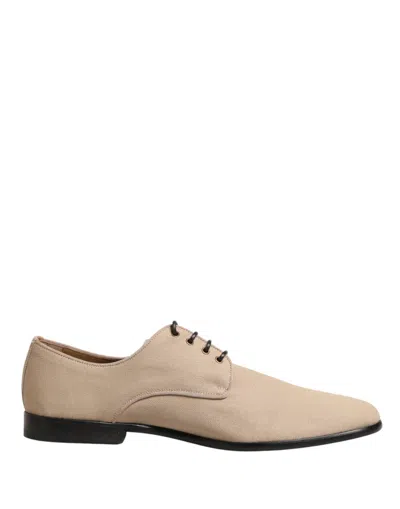 Dolce & Gabbana Beige Canvas Derby Lace Up Dress Men Shoes In Neutral