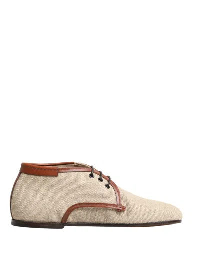 Dolce & Gabbana Beige Canvas Lace-up Men Dress Derby Shoes In Brown