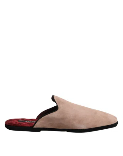Dolce & Gabbana Beige Capra Suede Slides Flat Slipper Men's Shoes In Neutral