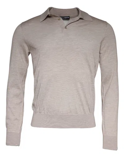 Pre-owned Dolce & Gabbana Beige Cashmere Knit Collared Pullover Men's Sweater ()