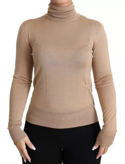 Pre-owned Dolce & Gabbana Beige Cashmere Silk Turtleneck Pullover Women's Sweater () In Sand
