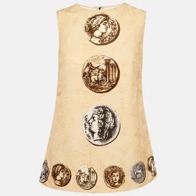 Pre-owned Dolce & Gabbana Beige Coin Printed Jacquard Sleeveless Top S
