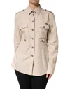 Dolce & Gabbana Beige Collared Long Sleeve Cotton Shirt Top In Neutral