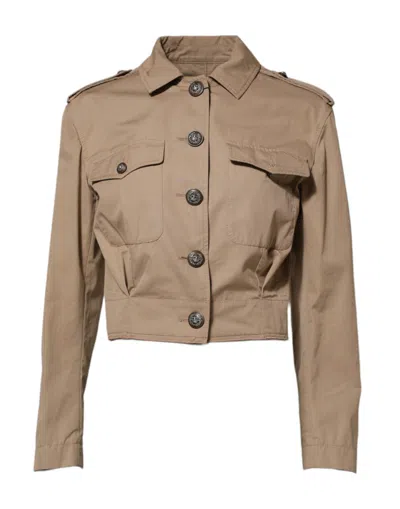 Pre-owned Dolce & Gabbana Beige Cotton Button Up Fitted Cropped Women's Jacket () In Sand