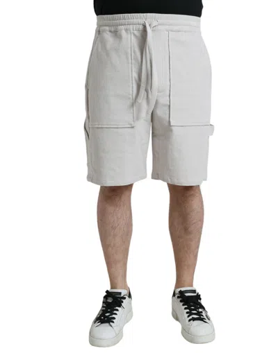 Dolce & Gabbana Beige Cotton Corduroy Logo Bermuda Shorts In Gray