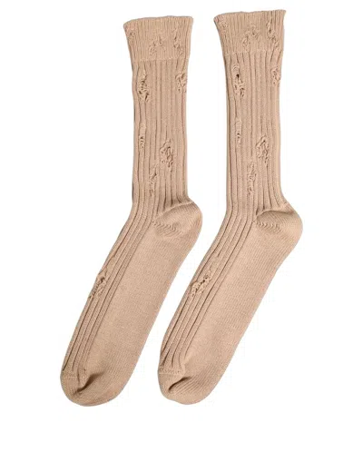 Dolce & Gabbana Beige Cotton Distressed Mid Calf Accessory Socks In Brown