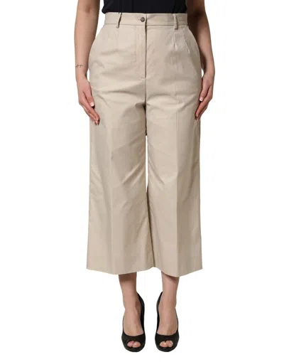 Dolce & Gabbana Beige Cotton Mid Waist Cropped Trouser Pants In Neutral