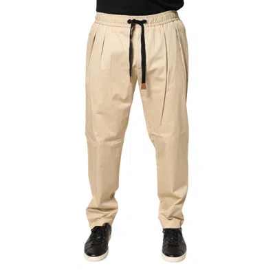 Dolce & Gabbana Beige Cotton Skinny Men Jogger Trouser Pants In Neutral