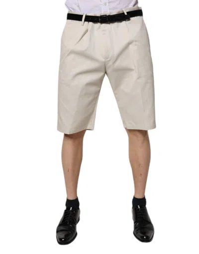 Dolce & Gabbana Beige Cotton Stretch Mid Waist Bermuda Shorts In Sand