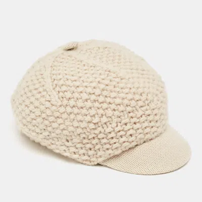 Pre-owned Dolce & Gabbana Beige Crochet Virgin Wool Beret Cap Size 58