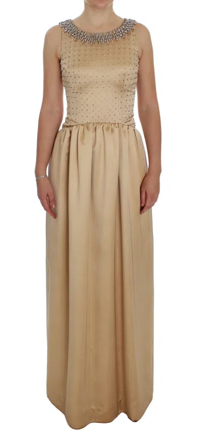Dolce & Gabbana Beige Crystal Embellished Full Length Women's Dress