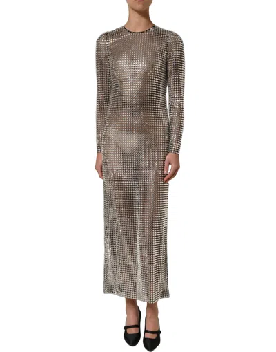 Dolce & Gabbana Beige Crystal Embellished Long Gown Women's Dress