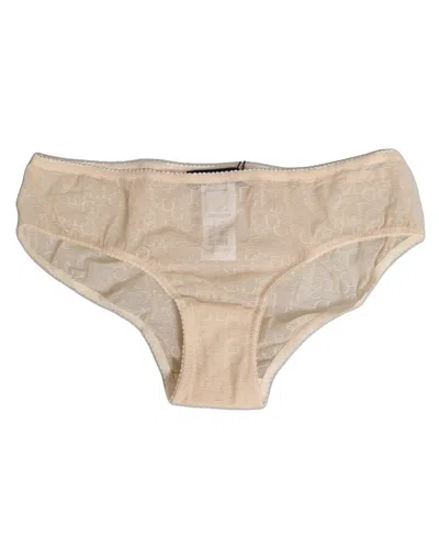 Dolce & Gabbana Beige Dg Logo Lace Mid Waist Panty Underwear In Brown