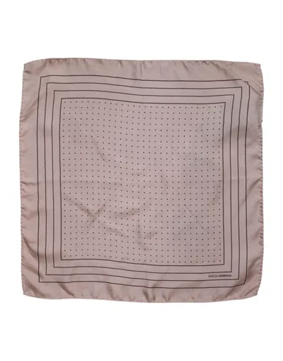 Pre-owned Dolce & Gabbana Beige Dotted Silk Square Men Foulard Men's Scarf () In Sand